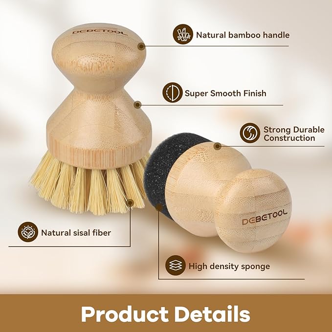 Cutting Board Oil Wax Applicator and Scrub Brush Set- Natural Bamboo with Sisal Fiber and Sponge for Food Grade Mineral Oil Board,Wooden Worktops,Utensil Care