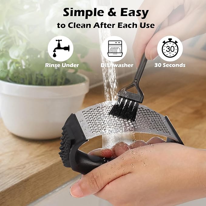 Garlic Press Rocker Set,Stainless Steel Garlic Mincer Tool with Garlic Peeler and Cleaning Brush Kitchen Gadgets Essentials Garlic Chopper
