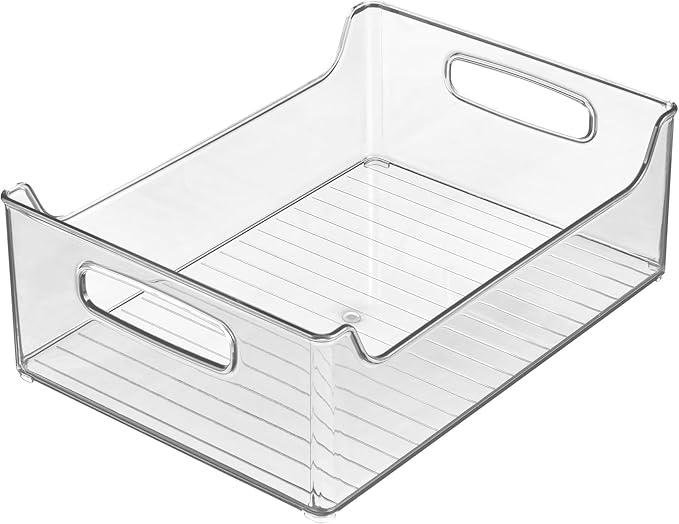 iDesign Plastic Stackable Pantry Bin - Storage Bin with Handles for Cabinets or Fridge - Set of 4 - Clear