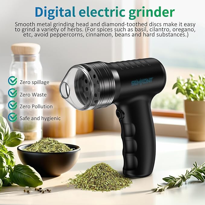Electric Herb Grinder – USB Rechargeable Automatic Grinder with Digital Display | 1.5 g Single Grinding | Perfect for Kitchen Herb Grinders & Spice Grinding | Includes Storage Jars & Funnels