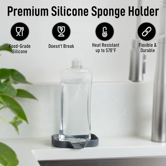 Zulay Kitchen Small Silicone Sponge Holder (4.9x3.3β) β Space-Saving Sink Organizer Tray for Sponge, Soap, Brush & More β Compact Non-Slip Dish for Kitchen & Bathroom (Grey)