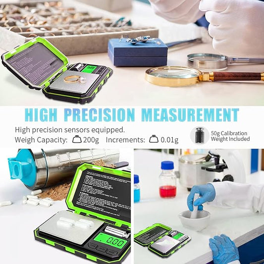 Fuzion Digital Pocket Scale, 200g x 0.01g Gram Scale, Mini Scale 6 Units Jewelry Scale with LCD Display, Tare Function, 50g Cal Weight