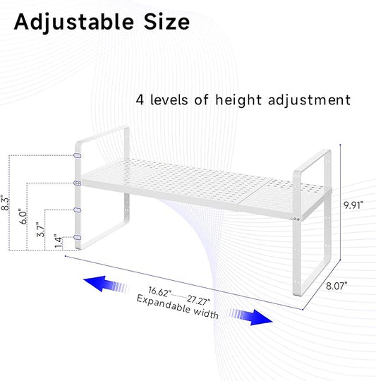 Expandable Kitchen Shelf Organizers, Kitchen Cabinet Organizer Stand Rack Organization for Countertop Cupborad Pantry, White 2 Pack