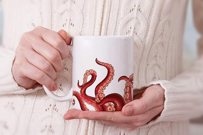 MUGBREW Kraken Octopus Tentacles Red Ceramic Coffee Mug Tea Cup Fun Novelty, 11 OZ