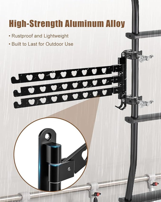 Aluminum RV Clothes Drying Rack 3 Swivel Arms, 180° Adjustable and 90° Fold-Up Storage, Rustproof No-Drilling Mount for Camper Trailer Boat Balcony Motorhome
