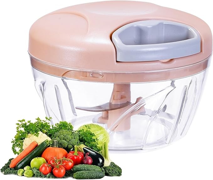 Manual Food Processor Vegetable Chopper, Portable Hand Pull String Garlic Mincer Onion Cutter for Veggies, Suitable for Vegetables, Ginger, Garlic, Fruits, Onion, Potato, Salad (Pink 500 ml)