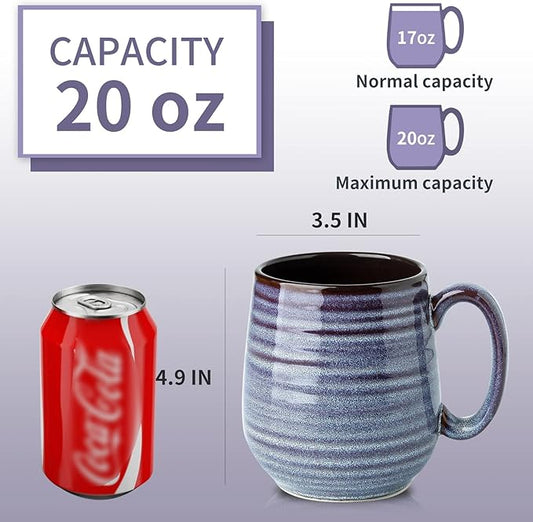 Hasense Large Coffee Mugs Set of 2, Ceramic 20 oz Coffee Cups for Office and Home, Modern Coffee Mug with Big Handle for Latte Coffee Tea Soup as Gifts, Dishwasher & Microwave Safe, Blue and Purple
