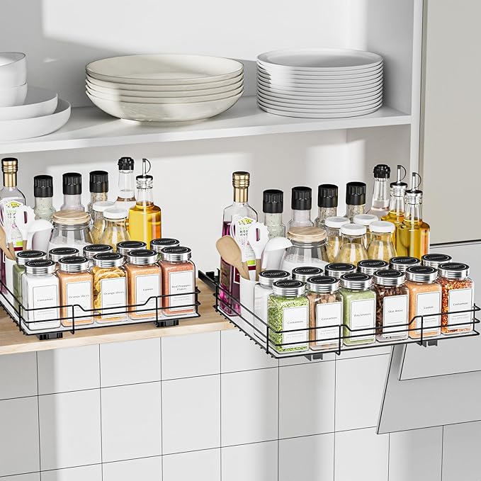 Spice Rack Organizer for Cabinet, 1 Tier Pull Out Spice Rack, Spice Organizer for Cabinet, Kitchen and Pantry, Fits Spices, Sauces, Canned Food (12.5''Wx10.5''Dx2.5''H)