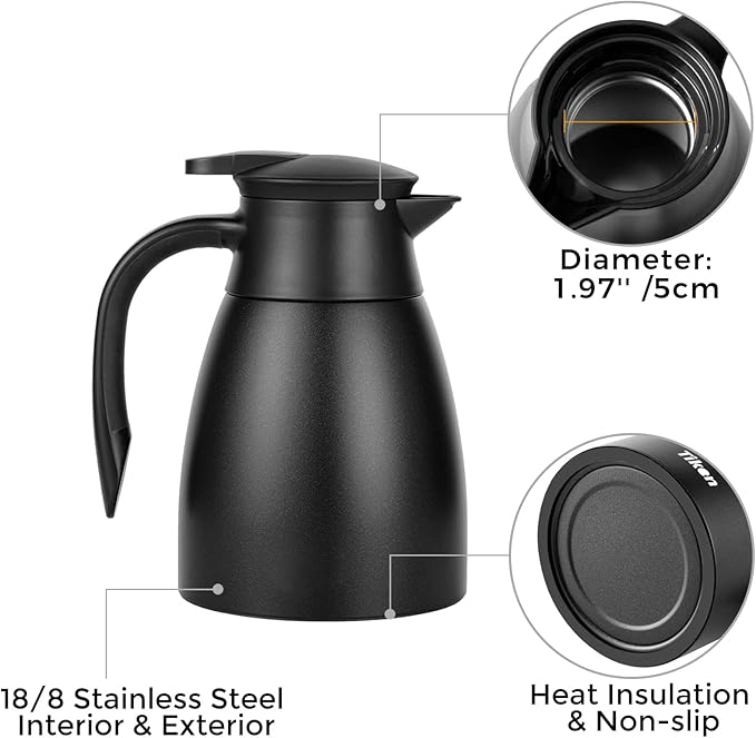 Tiken 34 Oz Thermal Coffee Carafe, Stainless Steel Insulated Vacuum Coffee Carafes For Keeping Hot, 1 Liter Beverage Dispenser (Starry Black)