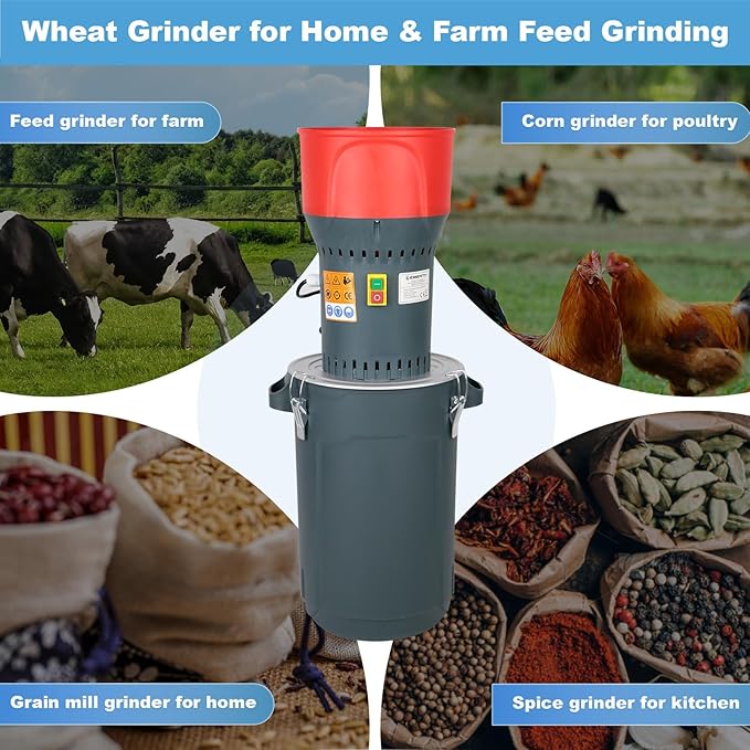 15.8 Gallons Corn Grinder Mill, Dry Grain Mill Grinders Electric, Grain Grinder Mills, Farm Home Wheat Grinders for Spice Rice Feed Flour Cereals, 7 Sizes Sieves