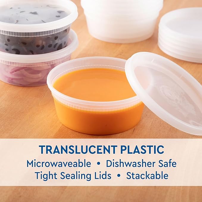 72 -Piece Deli Food Storage Containers with Lids – 32 oz, 16 oz & 8 oz Assorted Set (24 Each) – Leak-Resistant, Stackable, Reusable Meal Prep Containers for Soups, Salads, Leftovers & Snacks