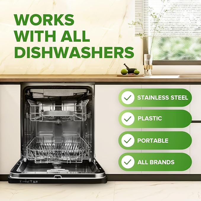 Heavy Duty Dishwasher Cleaner and Deodorizer Tablets, Descaler, Deep Cleaning, Natural Odor and Smell Remover, Calcium, Limescale, Hard Water Marks, Grease, Septic Safe Pods (12 Tabs - 1 Yr Supply)