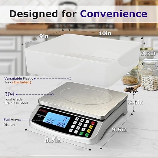 110lb/50kg Food Scale, Large Digital Kitchen Scale with Tray, 304 Stainless Steel, Commercial Price Computing Scale, Counting Scale for Baking, Cooking, Meat, Industry, Counting, Adapter Included