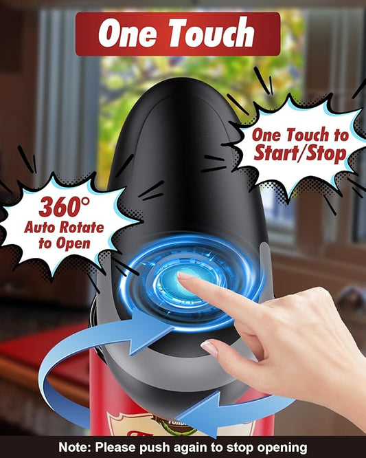 One Touch Electric Can Opener Fits All Can Sizes, Electric Can Openers for Kitchen Food Safe with Smooth Edge, Kitchen Gadgets Automatic Can Opener for Seniors, Arthritis and Chef(Black)