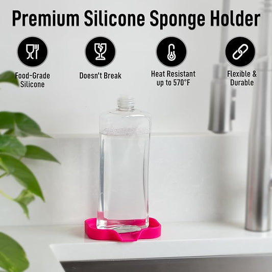 Zulay Kitchen Small Silicone Sponge Holder (4.9x3.3β) β Space-Saving Sink Organizer Tray for Sponge, Soap, Brush & More β Compact Non-Slip Dish for Kitchen & Bathroom (Dragon Fruit)