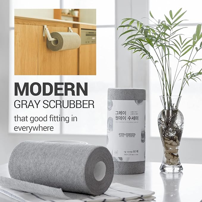 DEARCUS Gray One Day Scrubber - No Odor Dishcloths for Washing Utensils, Cookware, & Cooktop – Multipurpose Lint Free Cleaning Cloths for Kitchen Made of PP - for One Day Use, 2 Pack 120 Sheets