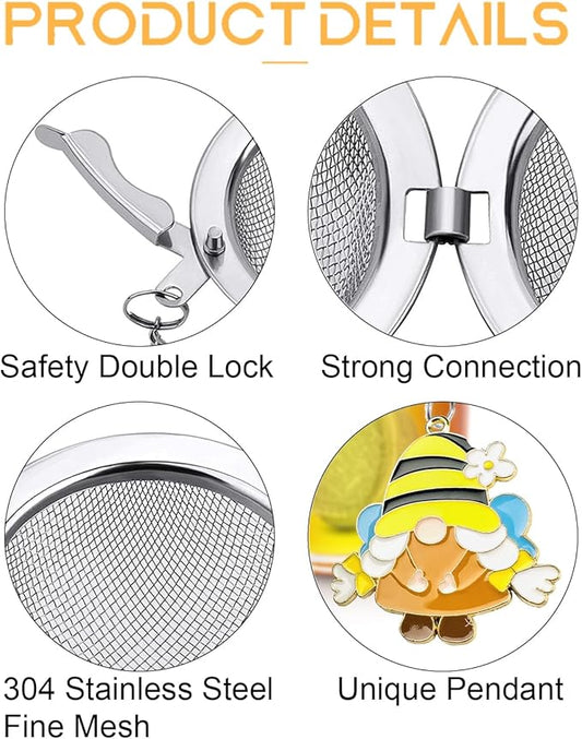 2 Pack Tea Infuser for Loose Leaf Tea with Gnome & Honey Bee Charms - 304 Stainless Steel Tea Steeper, Nature Themed Tea Gift