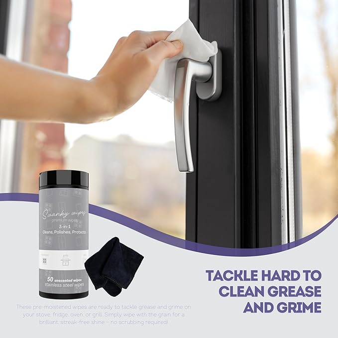 Swanky Stainless Steel Cleaner Wipes - Grime & Grease Remover Kitchen Cleaning Supplies - Clean & Shine, For Stove Top, Refrigerator, Sink, Oven, & Household Appliances - Canister, 200 Count