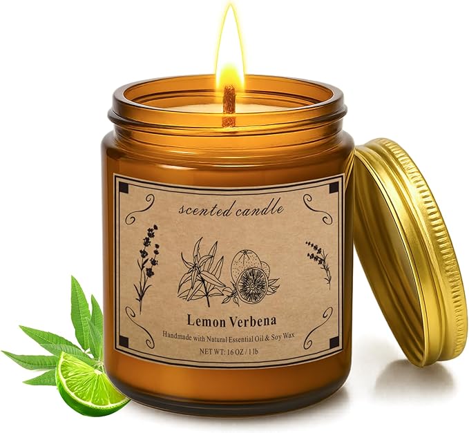 Scented Candles for Home, 16oz Large Jar Scented Candle – Lemon Verbena Soy Wax Candle with 100 Hour Burn Time, Long Lasting Aromatherapy Candle for Home Fragrance, Relaxation & Gift for Women/Men