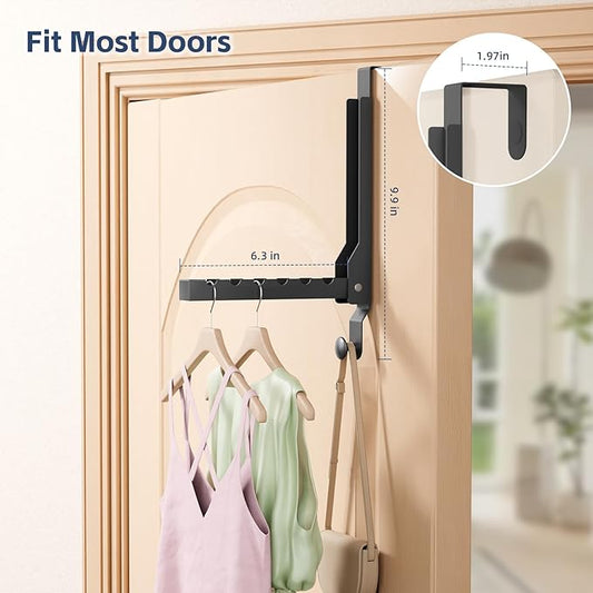 4 Pack Over The Door Hanger Foldable Over The Door Hooks,Rust-Resistant Overdoor Hanger Hook for Laundry (Clothes Drying Rack)&Bathroom (Towel Rack) Small Portable, Black