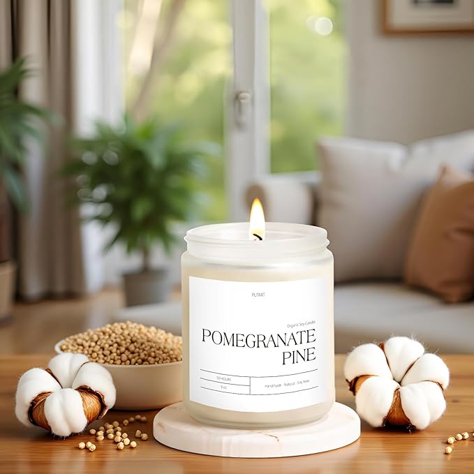 Pomegranate Pine Candles for Home Scented, 9oz Natural Soy Aromatherapy Non Toxic Candles with Essential Oil, Home Fragrance Stress Relief & Meditation Jar Candles Gifts for Women & Men