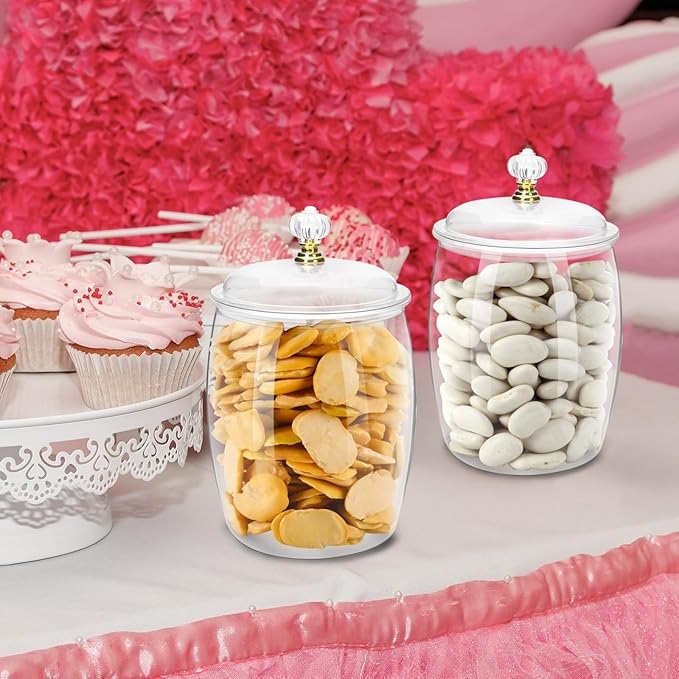 6 Pack 64 Oz Plastic Candy Jar with Lids, Airtight Clear Cookie Storage Containers, Leakproof Apothecary Style Kitchen Organization for Home, Wedding, Pantry & Bathroom Deco