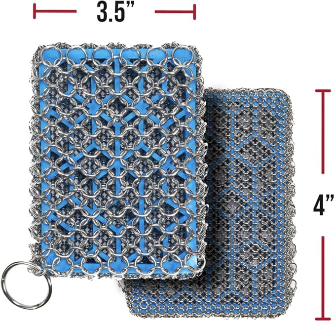 Knapp Made Combo Chainmail Cast Iron Scrubber with Silicone Core - Heavy Duty Rings and Fine Chainmail Rings -Premium Cast Iron Cleaner Chainmail Scrubber -Perfect for Cast Iron Cookware,Skillet,Woks