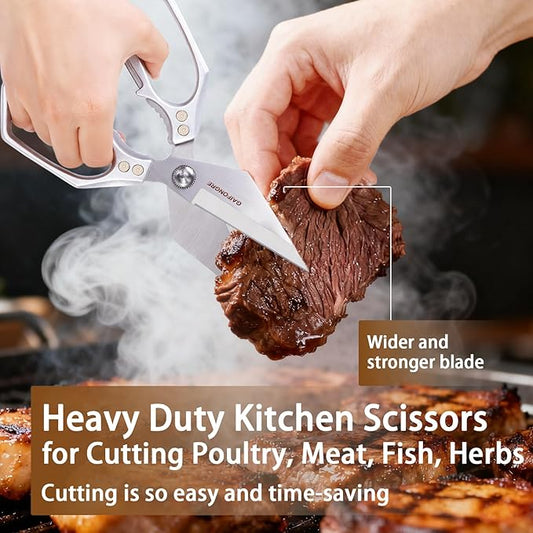 Heavy Duty Kitchen Scissors, Sharp Multifunctional Shears for Food with Full Metal Construction, Dishwasher Safe, Ergonomic Handle for Cutting Poultry, Meat, Fish, Herbs