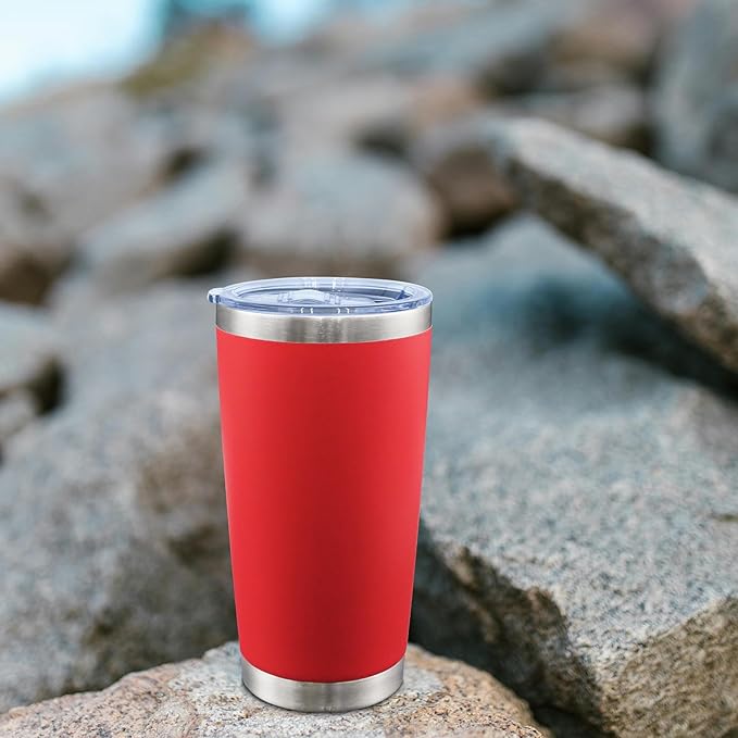 20oz Tumbler Bulk Stainless Steel Tumblers with Lid Vacuum Insulated Double Wall Travel Coffee Mug Powder Coated Tumbler Cup for Hot and Cold Drinks(Red, 6 pack)