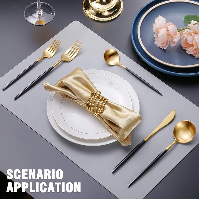 Lemeya Matte Black Gold Silverware Set for 6,Modern Stainless Steel Brushed Cutlery Set,30-Pieces Heavy Duty Flatware Set,Knives Spoons and Forks Set Utensils Set, Satin Finish, Dishwasher Safe