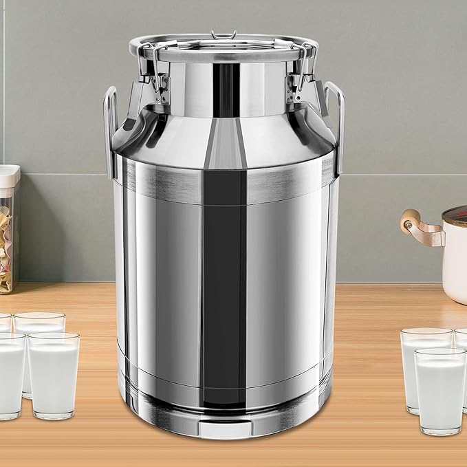 Milk Can Stainless Steel Containers with Lids Old Fashion Milk Jug Metal Bucket with Practical Handles, Sealed Bucket for Milk Water Wine Honey Oil Rice Tea Beans Grains (40L/10.57Gal)