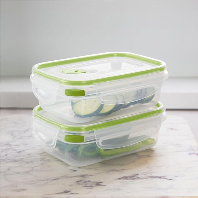 Sterilite Ultra-Seal 3.1 Cup Rectangle, Airtight Food Storage Container, Latching Lid, Microwave and Dishwasher Safe, Clear With Green Gasket, 24-Pack