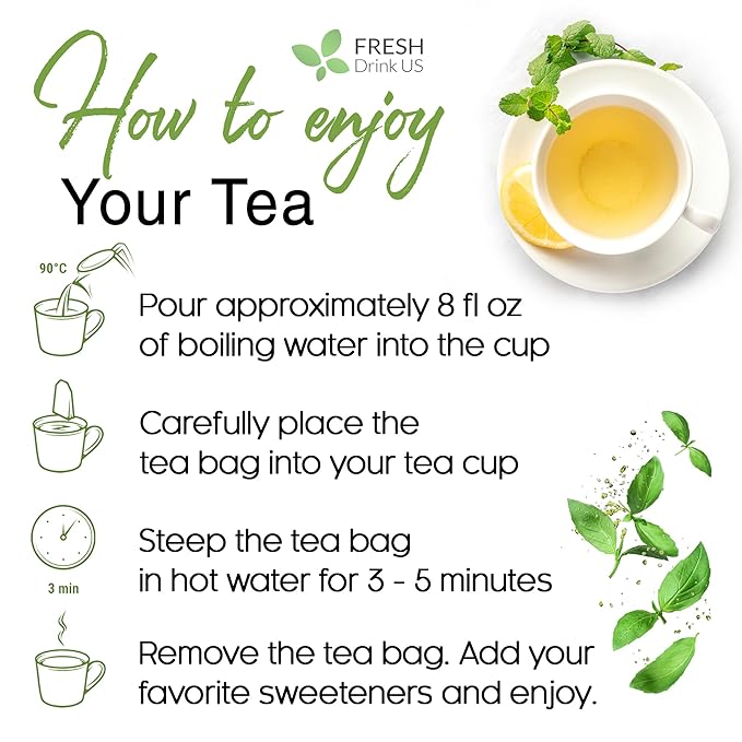 FreshDrinkUS, Lemon Balm Tea Bags | 75 Count |100% Pure Melissa officinalis β Naturally Calming Herbal Tea | Caffeine-Free, Premium Quality, Refreshing Flavor, Sustainably Sourced