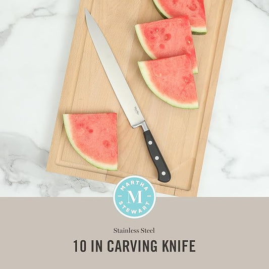 Martha Stewart Carverton 10" Slicer Knife, High Carbon Stainless Steel Kitchen Knives w/Black Triple Riveted Handle