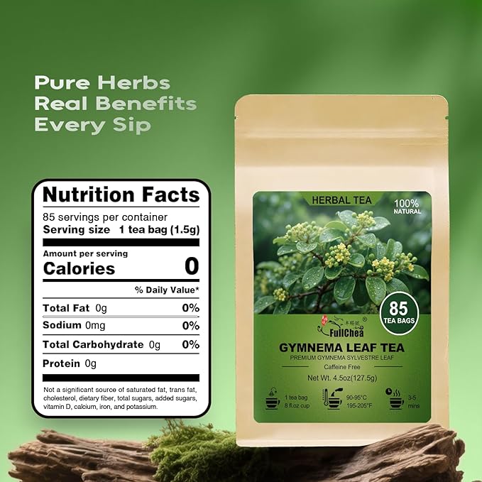 FullChea - Gymnema Leaf Tea, 85 Teabags, Premium Gymnema Tea- Non-GMO - Caffeine-Free - Antioxidant-Rich & Supports Digestion