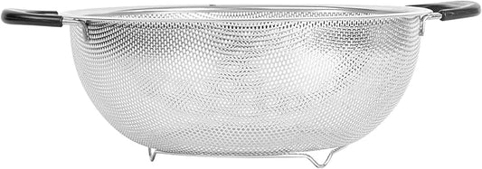 Restaurantware Colander 1 Count 5 qt Dishwasher-Safe Stainless Steel Mesh Colander with Soft-Grip Handles Kitchen Strainer Basket for Pasta, Washing Rice, Fruits, and Vegetables, Kitchen Prep Tool