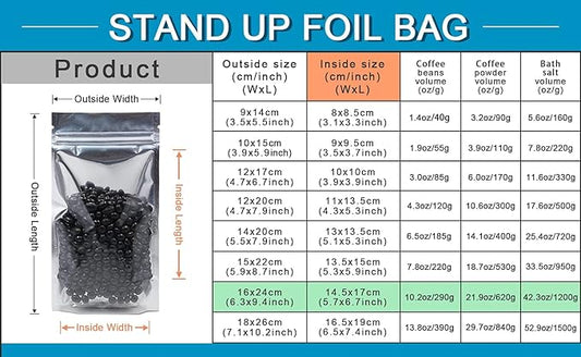 FERENLI 100 Pieces Stand Up Clear for Zip Resealable Aluminum Mylar Foil Lock Plastic Packaging Bag Zipper Lock Heat Sealable with Tear Notch Long Term Food Storage 6.3x9.4 inch