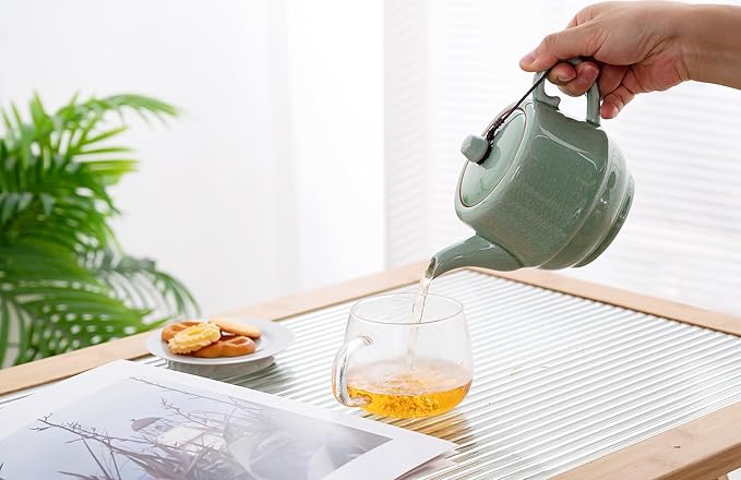 Teapot with Infuser Ceramic Tea Pot with Removable Stainless Steel Fliter for Loose Tea 15.80 OZ/450ml (1-2cups) Teapots for Tea Coffee Milk for Office Home Men Women as Gift(Pink Cyan)