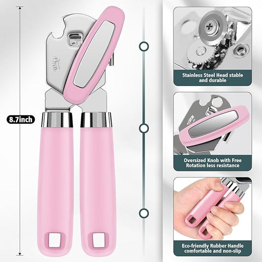 Multifunctional Heavy Duty Can Opener Manual Smooth Edge Can Opener and Bottle Openers with Magnet Durable Sharp Cutting Blade Comfortable Handle Big Effort-Saving Knob Kitchen Tool