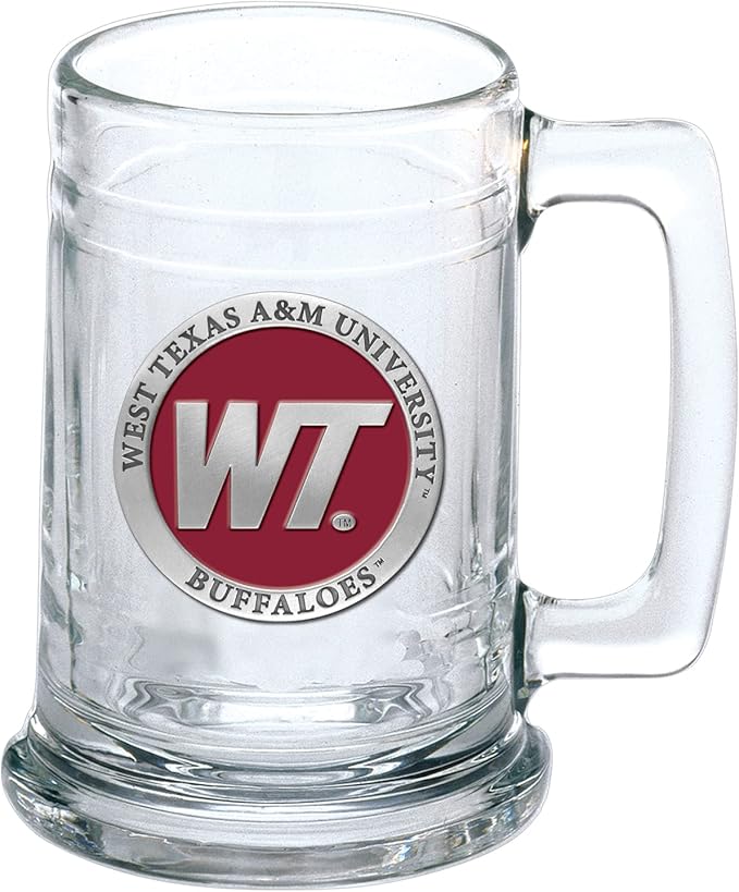 Heritage Pewter West Texas A&M Stein Glass | 15 Ounce German-Style Glass | Intricately Crafted Metal Pewter Alma Mater Inlay