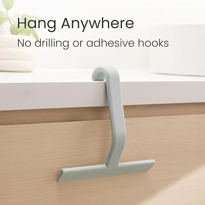 dancemoon JustHang Shower Squeegee for Glass Doors, All-one-Piece Silicone with Built-in Hook Design for Easy Hanging and Cleaning, 10 Inch Sage Green