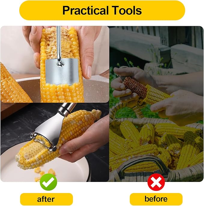2 Pcs Stainless Steel Corn Peeler and Stripper Tool Set, Corn Stripper Cob Stripper Tool,Corn Stripper for Corn on the Cob Remover Tool,Corn Thresher with Ergonomic Handle,Kitchen Gadget