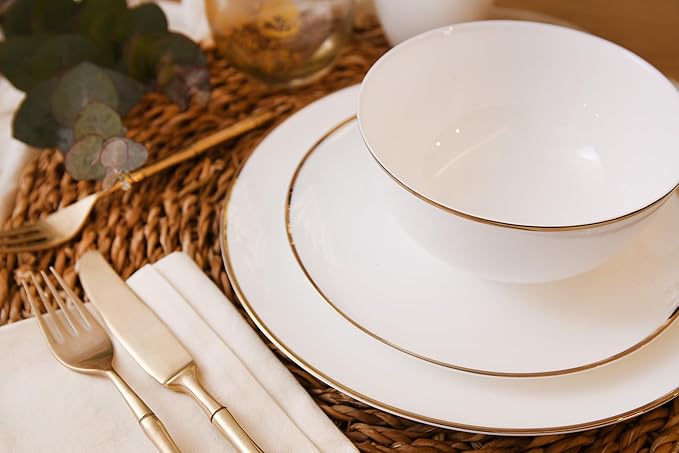 Bone China Dinnerware Set for 4, 16 Pc Round Dinner Set with Mugs - Porcelain and Microwave Safe - KOKEN