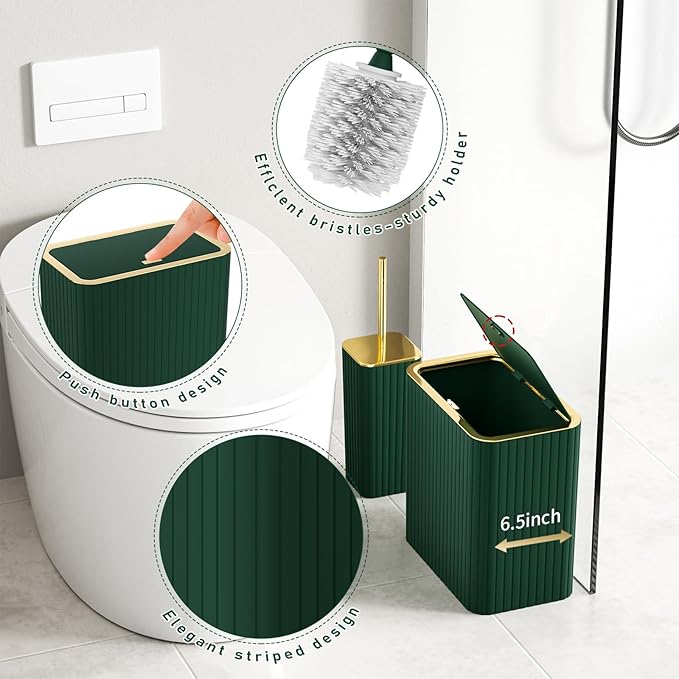 Bathroom Accessory Set - Bathroom Set, 12PC Bathroom Accessories Set, Dark Green Bathroom Accessories Set, Mini Trash Can, Toilet Brush, Trash Can & Soap Dispenser