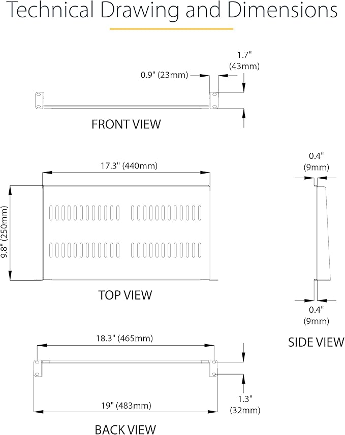 StarTech.com 1U Server Rack Shelf - Vented Rack Mount Cantilever Tray for 19" Network Rack & Cabinet, 44lb/20kg, 10" Deep