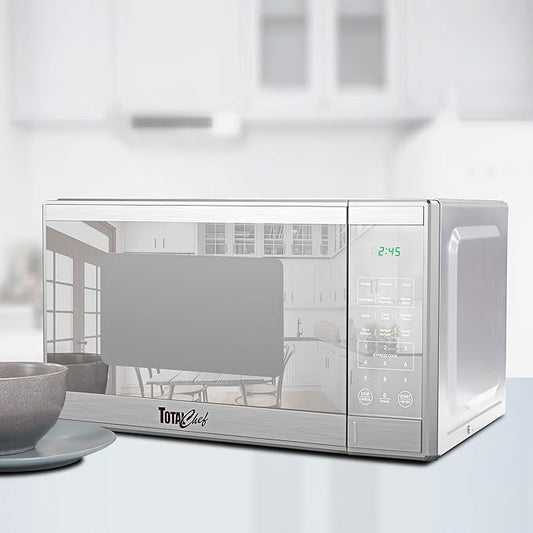 Total Chef 0.9 Cu Ft Microwave Oven – Compact Countertop Kitchen Appliance, Small Stainless Steel Microwave with Digital Touch, Pre-Set Functions, 10.6” Turntable, 900 Watt