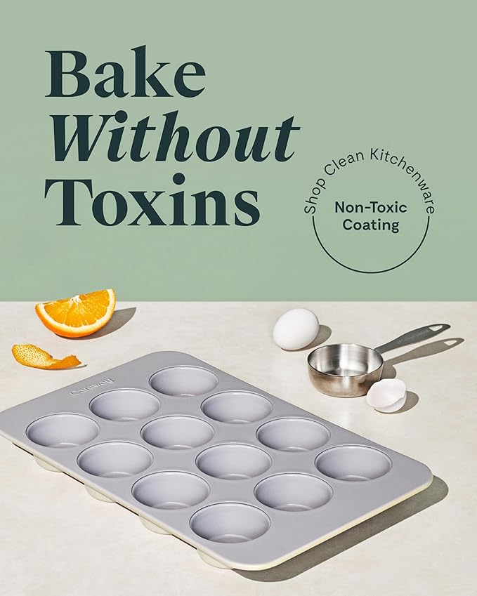 Caraway Non-Stick Ceramic 12-Cup Muffin Pan - Naturally Slick Ceramic Coating - Non-Toxic, PTFE & PFOA Free - Perfect for Cupcakes, Muffins, and More - Cream