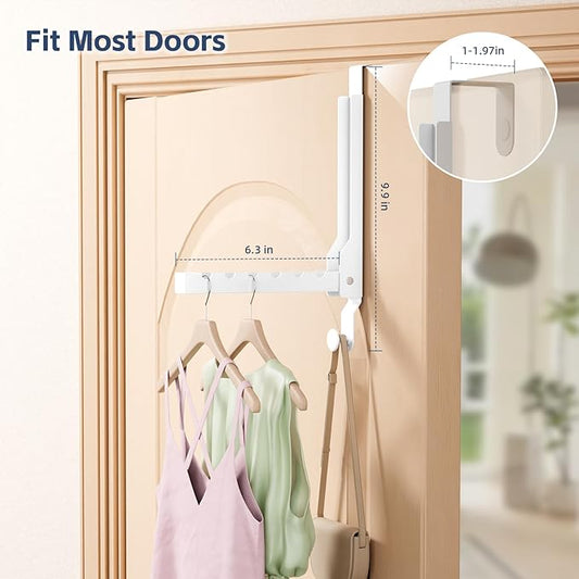 4 Pack Over The Door Hanger Foldable Over The Door Hooks,Rust-Resistant Overdoor Hanger Hook for Laundry (Clothes Drying Rack)&Bathroom (Towel Rack) Small Portable,White