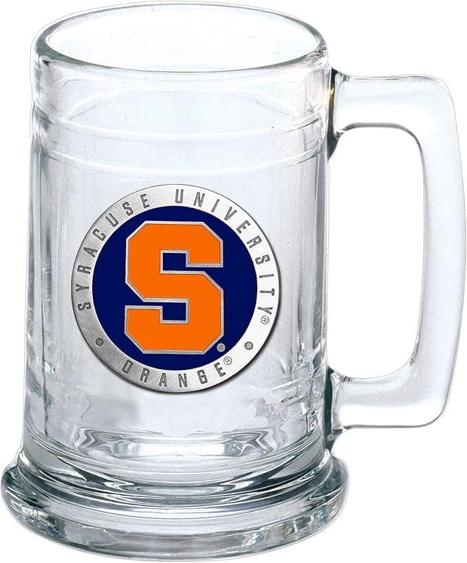 Heritage Pewter Syracuse Beer Stein Glass | 15 Ounce German-Style Beer Glass | Intricately Crafted Metal Pewter Alma Mater Inlay