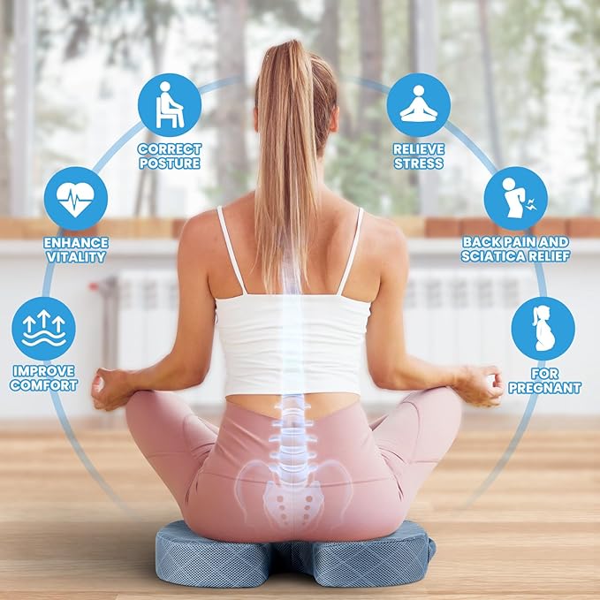 TushGuard Office/Car Seat Cushion, Non-Slip Sciatica & Back Coccyx Tailbone Pain Relief Chair Pad, Memory Foam Butt Pillow for Computer Desk, Wheelchair, Driving (Light Blue, X-Large)